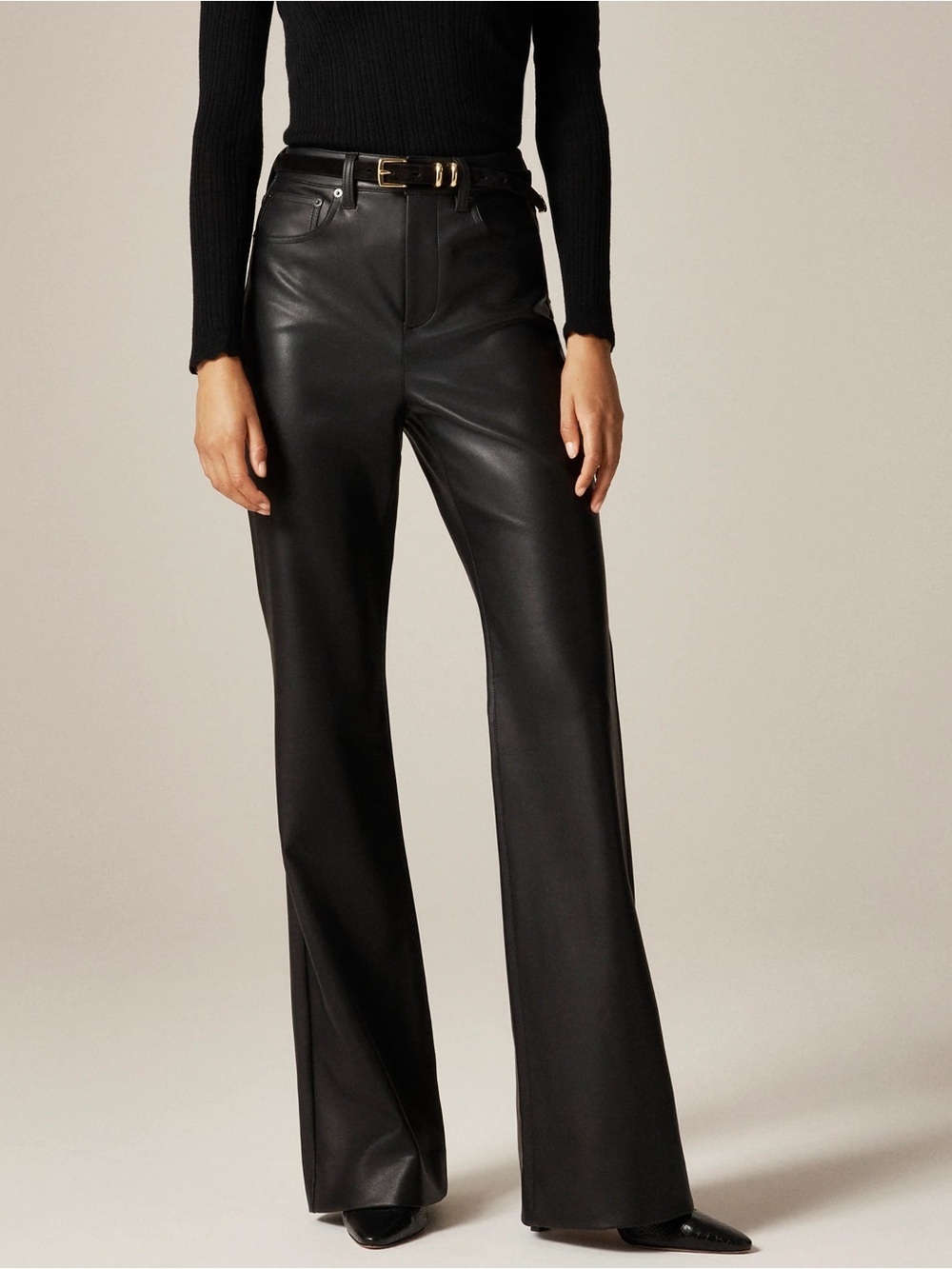 J. Crew Black Faux Leather Boot Cut Pants with Belt Loops